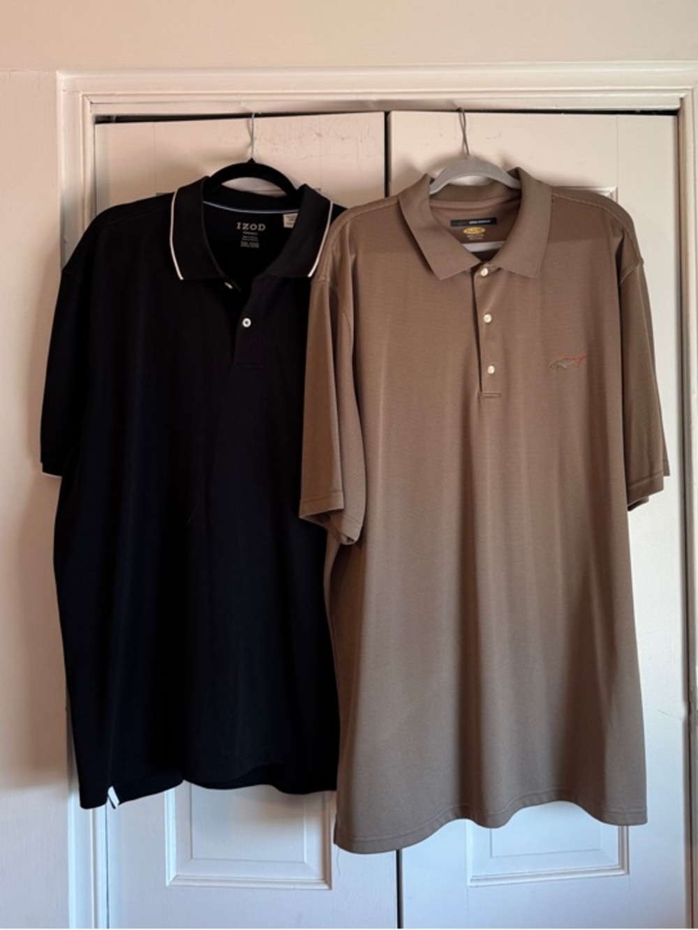2 Polo Shirts Greg Norman Collection Tan + Izod Black w/White 3XL Brand New!